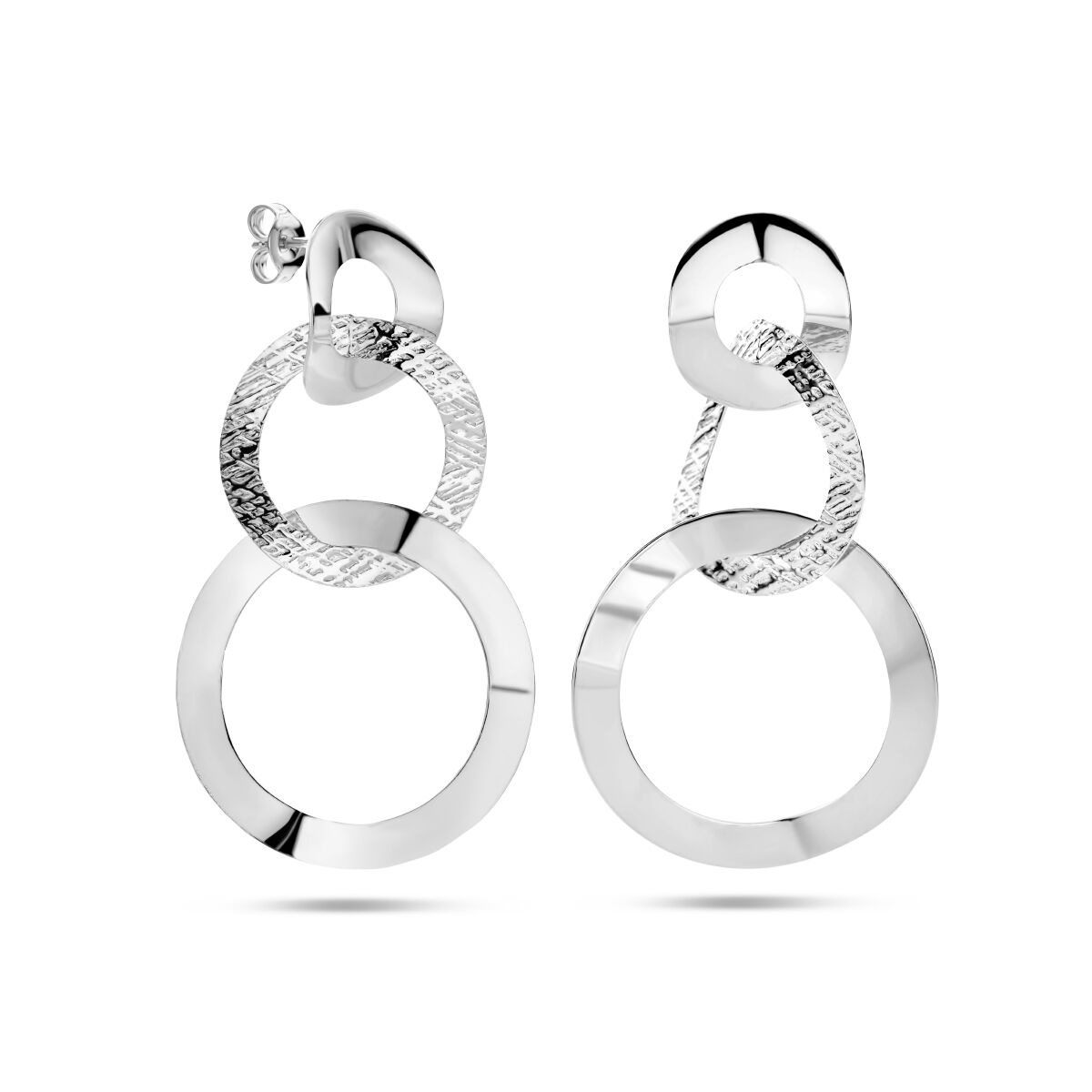 Fantasy Collection Hangende oorbellen rondjes poli/mat zilver