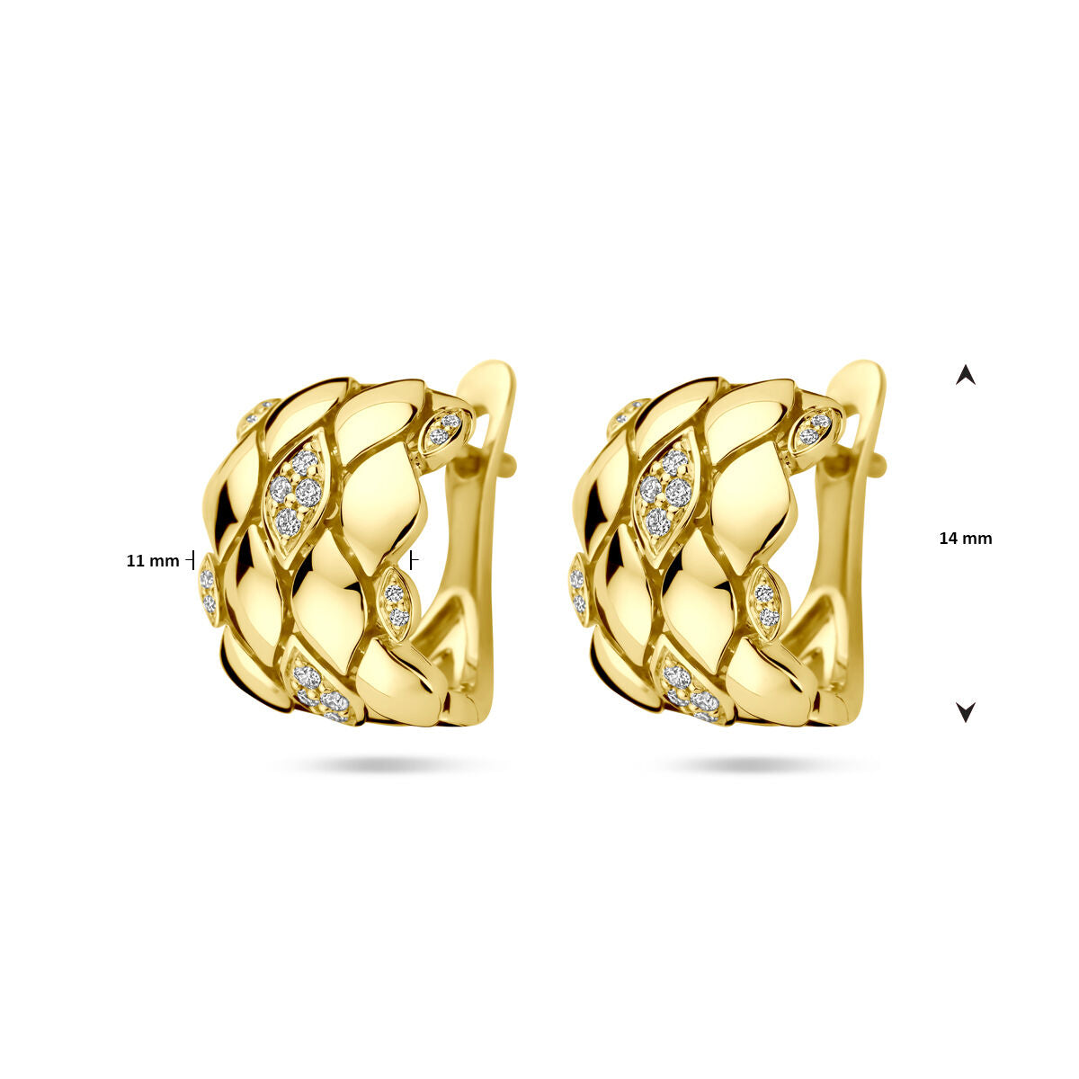 14K geelgouden klapoorringen diamant 0.16ct 2x 0.08ct h si 14 mm - 4033317
