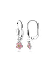 Zilveren gerhodineerde oorhangers emaille bloem brisur haak zirkonia 19 mm - 1341316