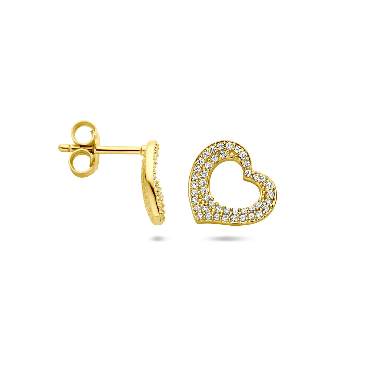 Zilveren vergulde geel oorknoppen hartje zirkonia 10 mm 1 micron - 2104037
