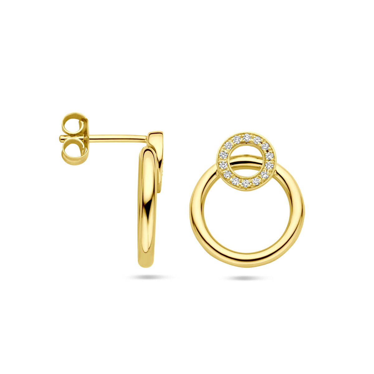 14K geelgouden oorknoppen diamant 0.11ct 2x 0.055ct h si 16 mm - 4033487