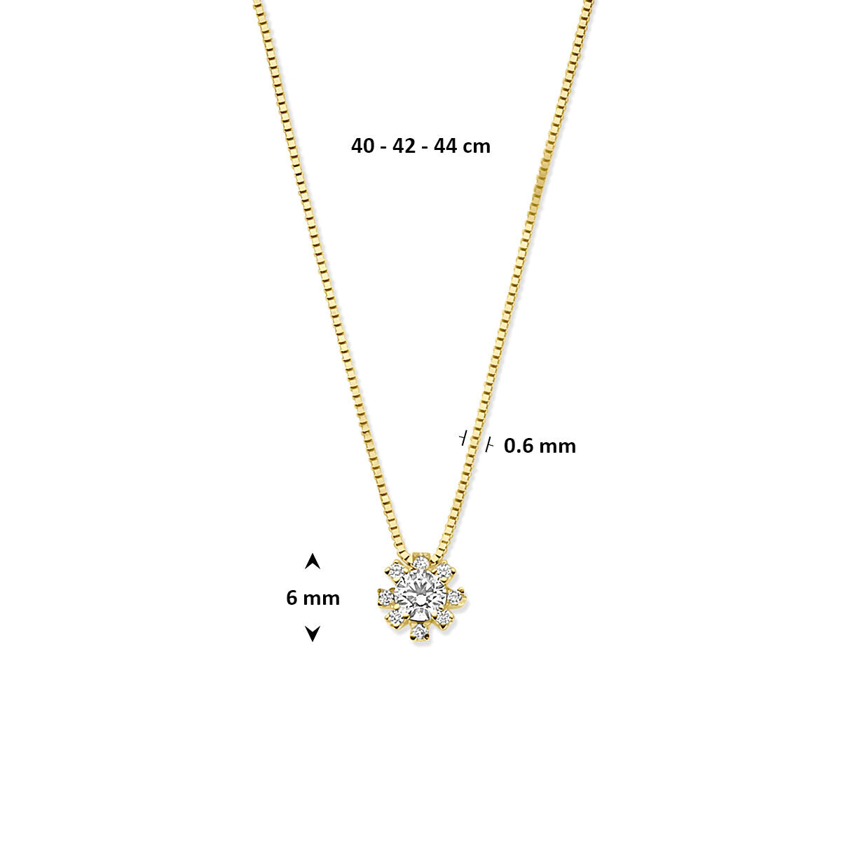 Fantasy Collection Collier rozet zirkonia 40 - 42 - 44 cm 14K geelgoud