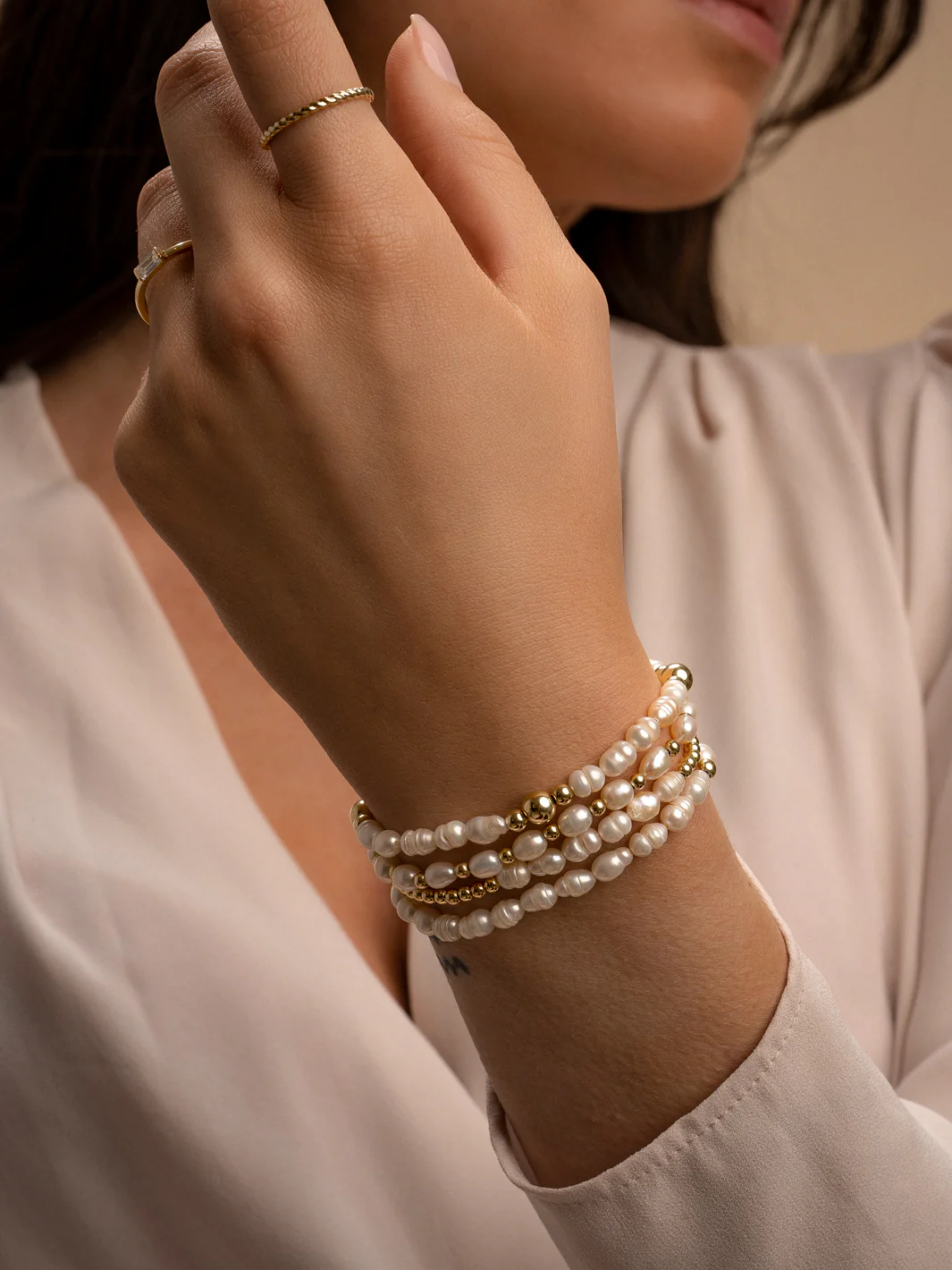 Sparkling Jewels Armband Parel SB-PEARL-3MM-LINE Zilverkleurig