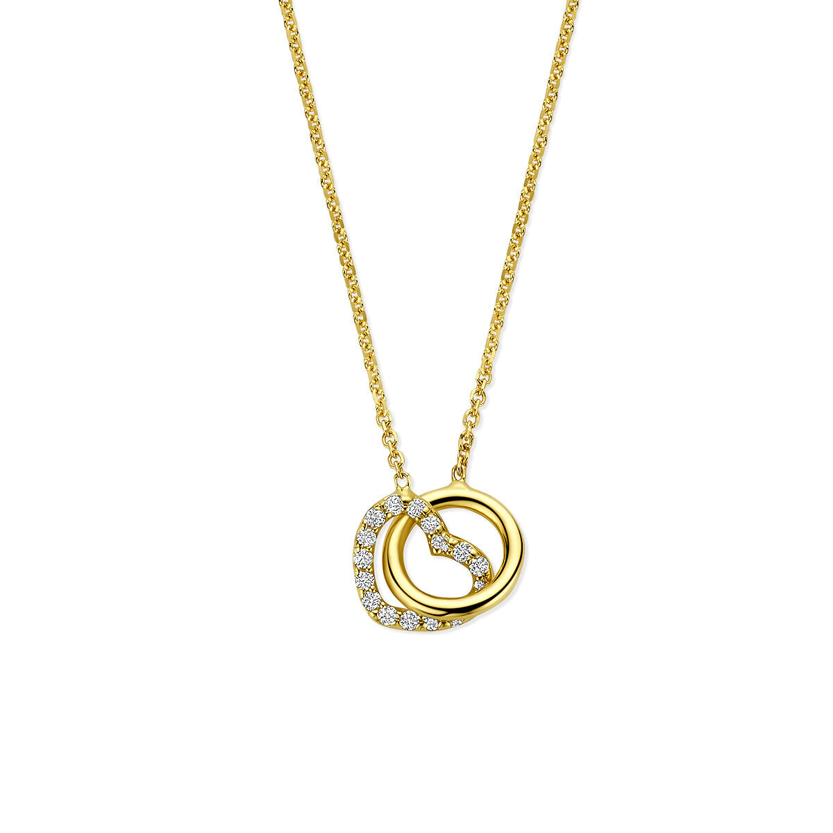 Fantasy Collection Collier rondje en hartje lab grown diamant 0.09ct g vs 40 - 42 - 44 cm 14K geelgoud