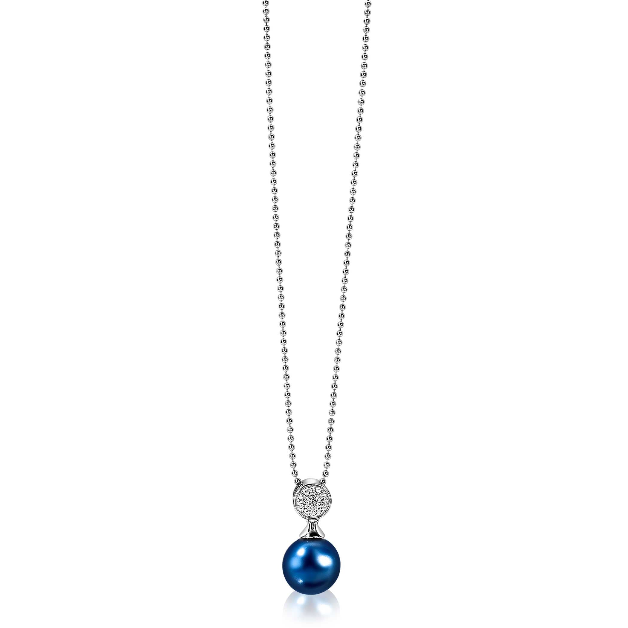 ZINZI Zilveren Hanger met Blauw, Wit Parel - ZIH1151B