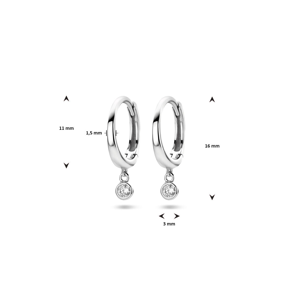 Zilveren gerhodineerde klapoorringen zirkonia 16 mm - 1340476