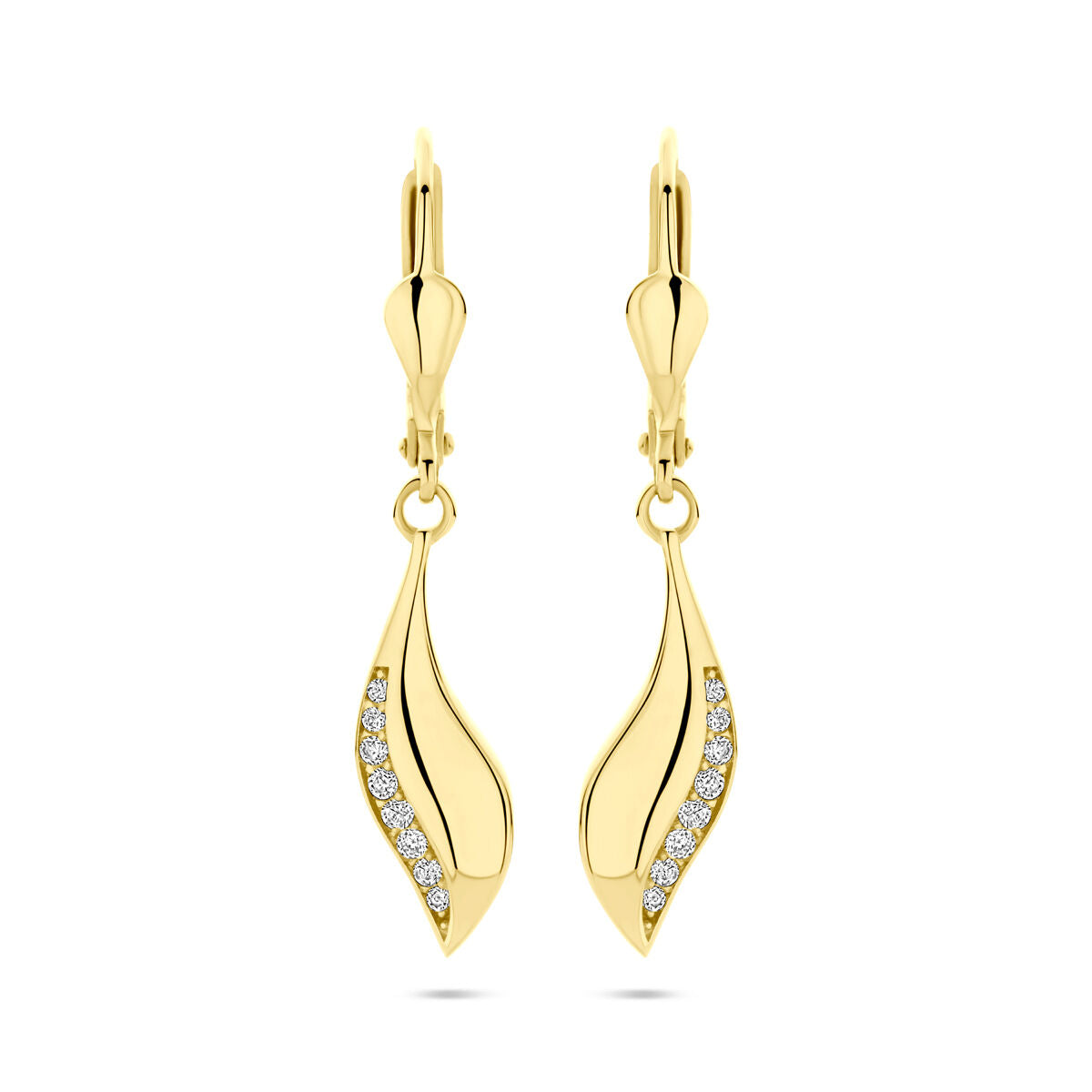 Fantasy Collection Hangende oorbellen zirkonia brisure haak 32 mm 14K geelgoud