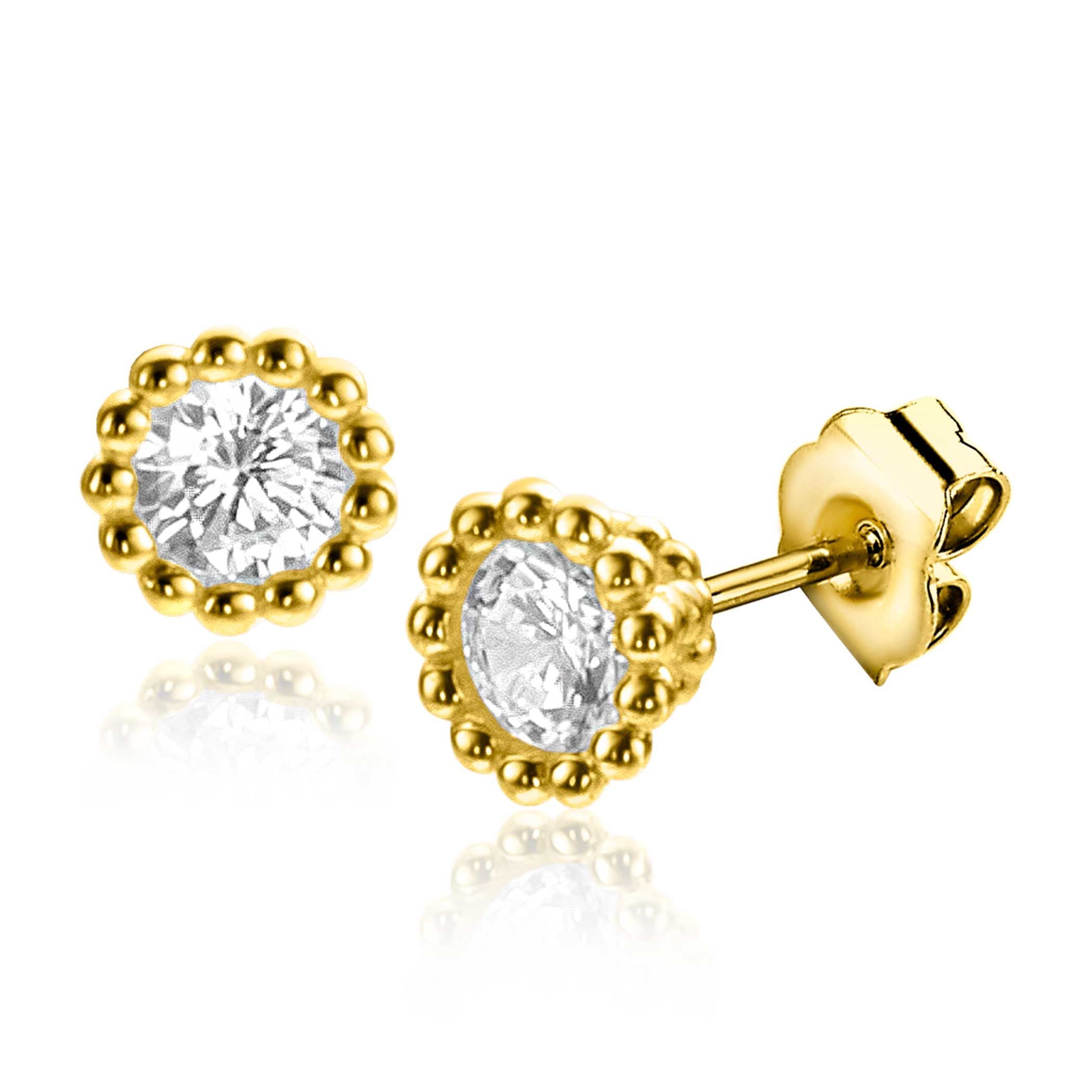 ZINZI 14K Gouden Oorknoppen met Witte Zirkonia ZGO319 oorbellen