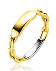 ZINZI gold plated zilveren ring met paperclip schakels en rechthoekig glanzend plaatje ZIR2530G - PansiteNederland.nl