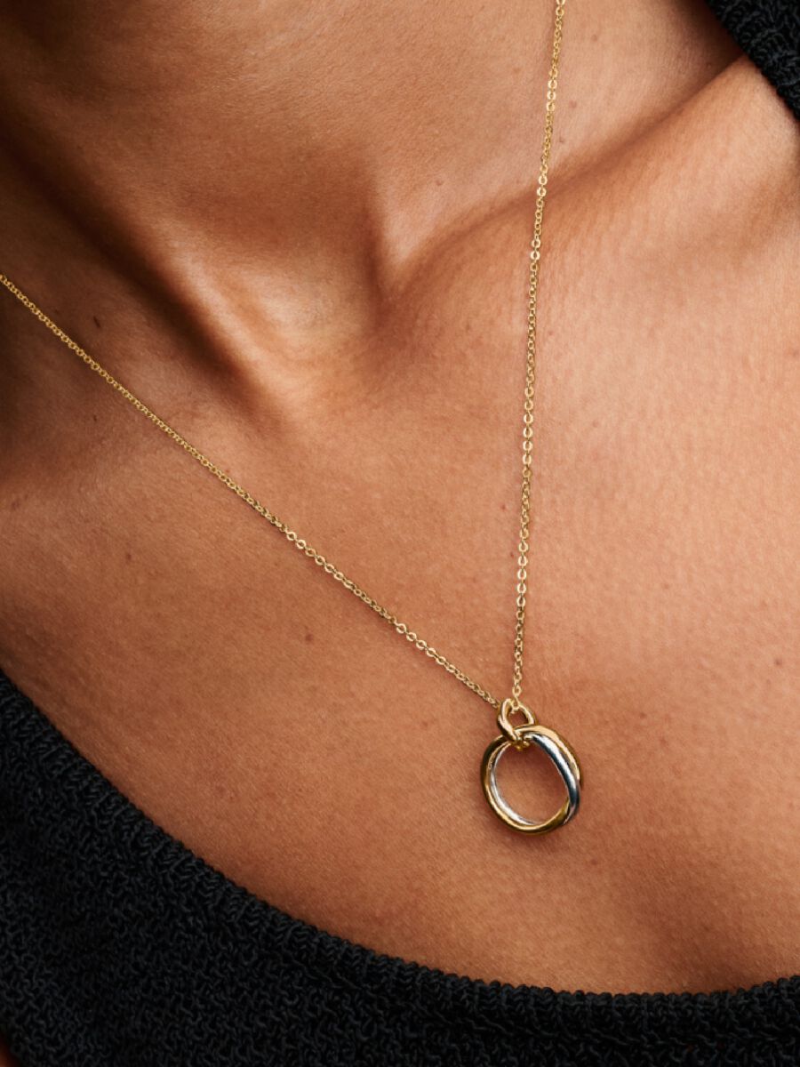 Pandora Organisch Gevormde Ketting met Tweekleurige Hanger bicolor zilver en goudverguld - 363882C00