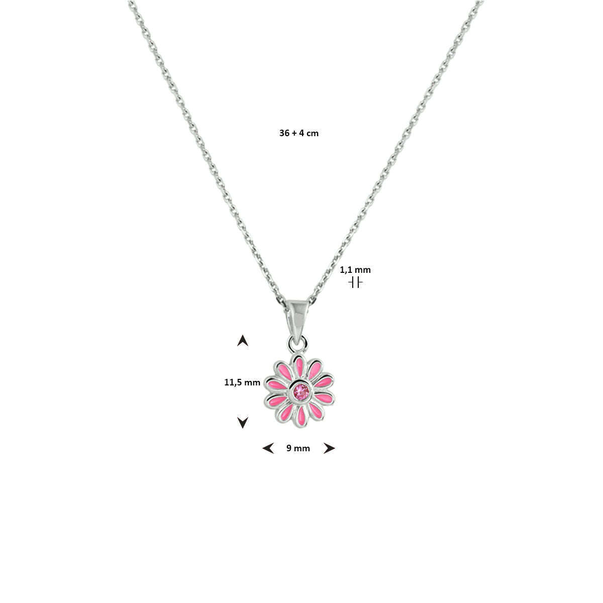 Fantasy Collection Collier emaille bloem zirkonia 36 + 4 cm zilver