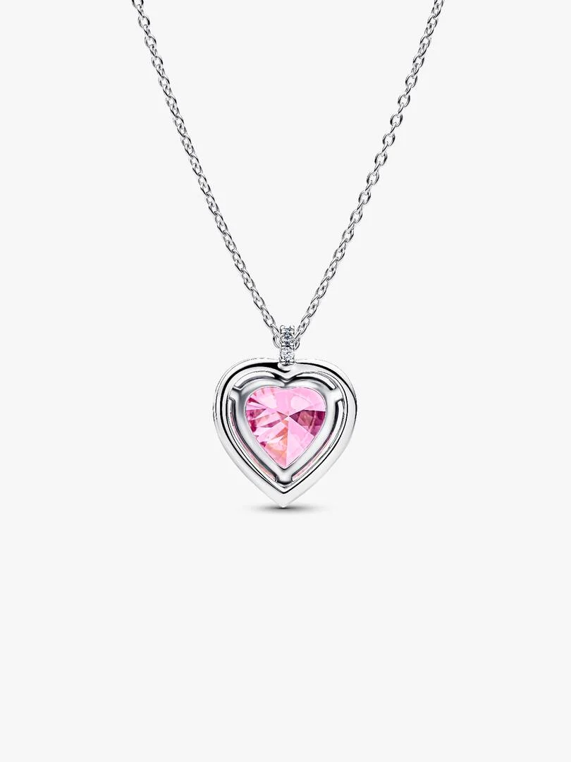 Pandora Roze Halo Hart Halsketting zilver - 394414C01