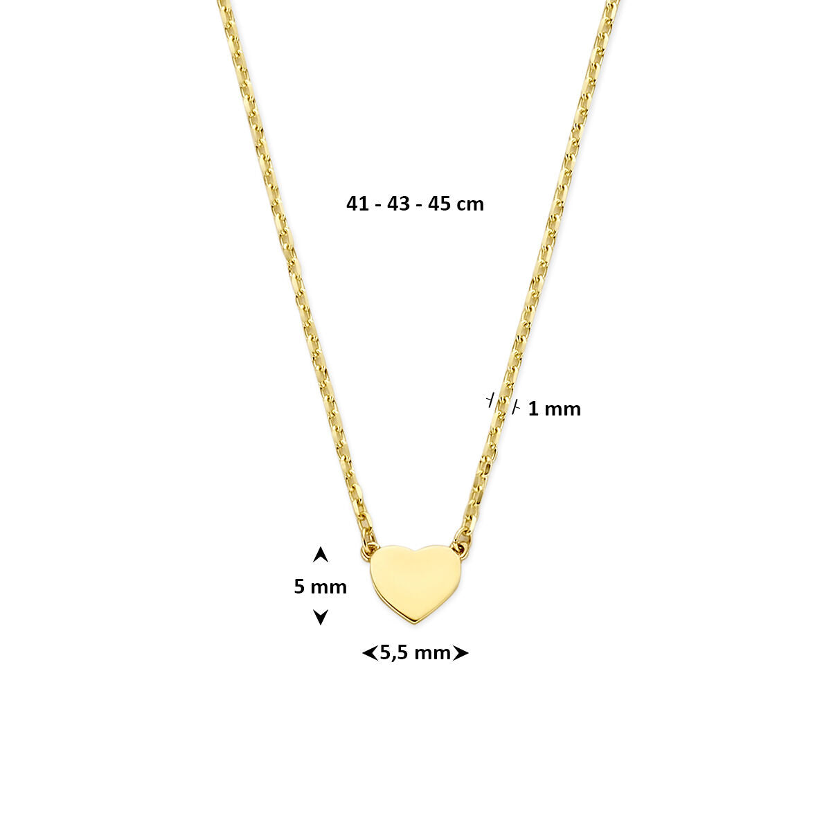 Fantasy Collection Collier hartje 41 - 43 - 45 cm 14K geelgoud
