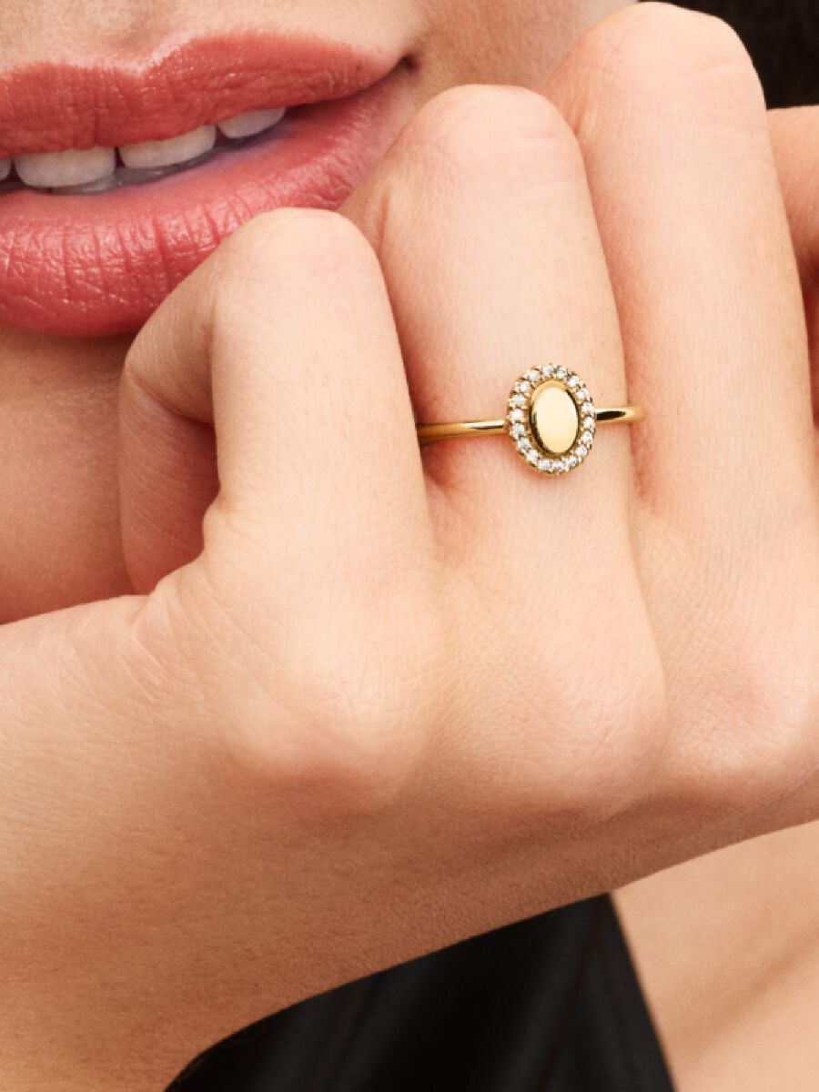 Pandora Graveerbare Ovale Halo Ring goudverguld - 163800C01