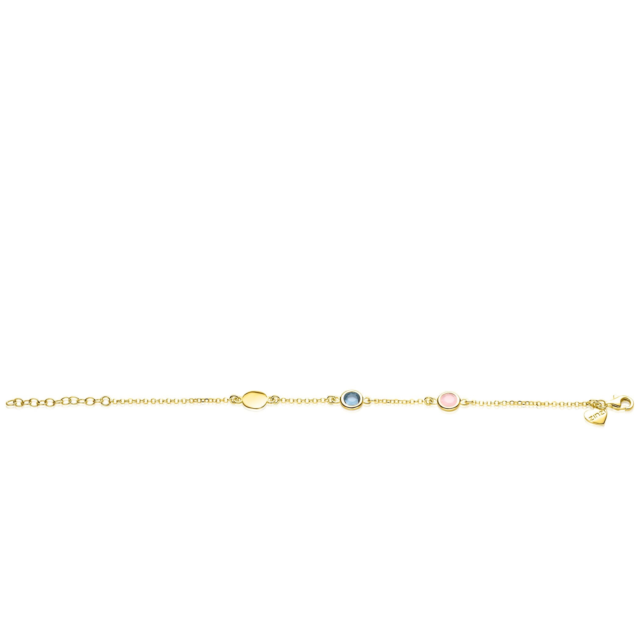 ZINZI Verguld Zilveren Armband met Blauw, Roze Kleursteen - ZIA2715G