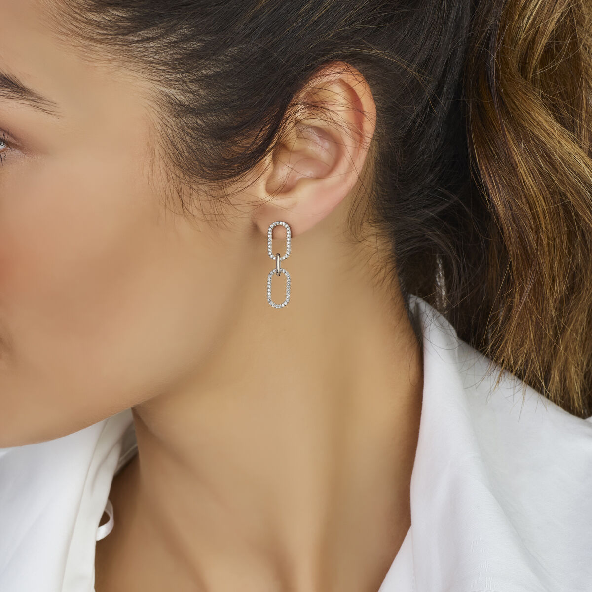 Zilveren gerhodineerde oorhangers zirkonia 33 mm - 1340973