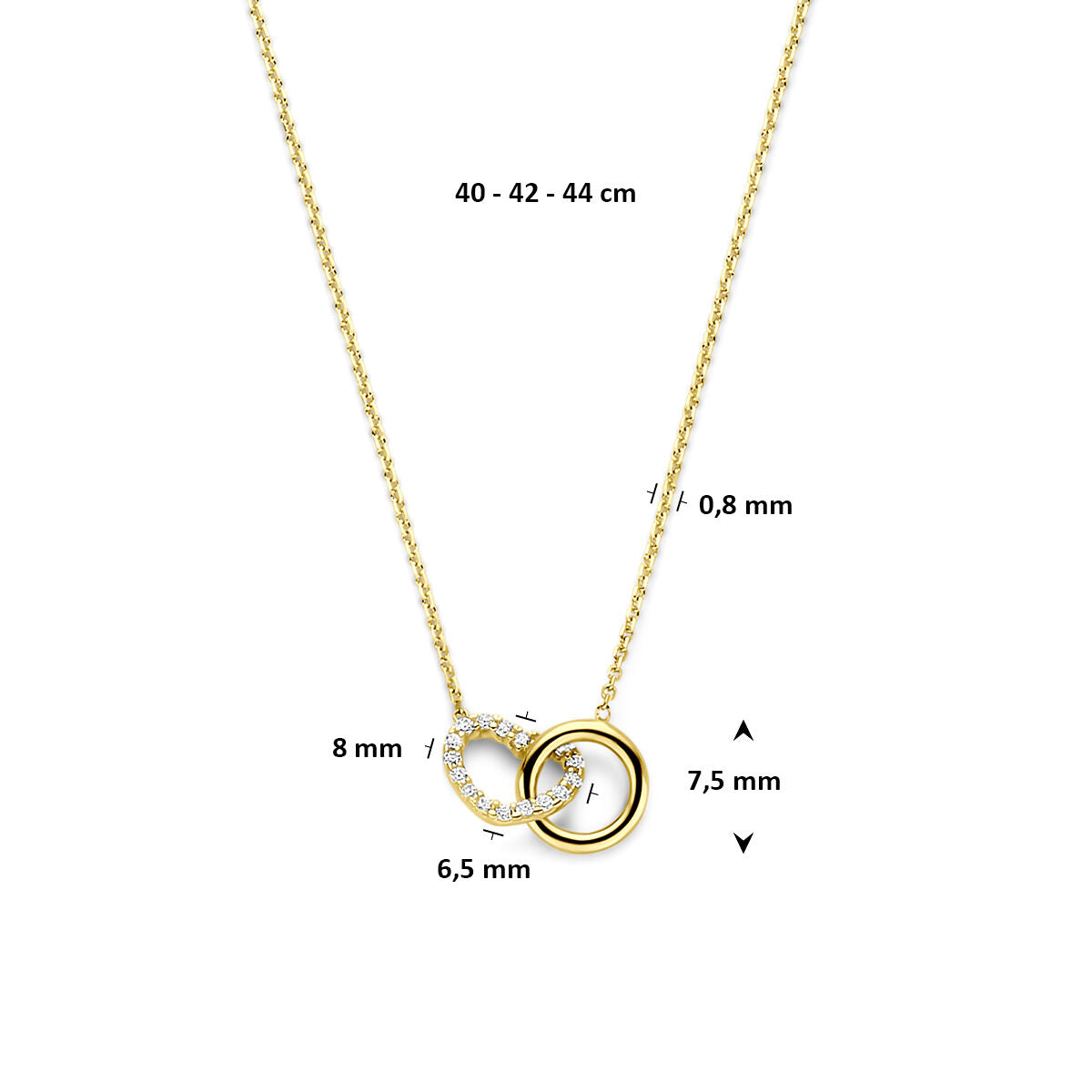 Fantasy Collection Collier hartje zirkonia 40 - 42 - 44 cm 14K geelgoud