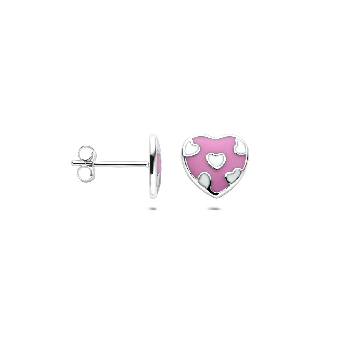Fantasy Collection Oorbellen emaille hartje 8,5 mm zilver