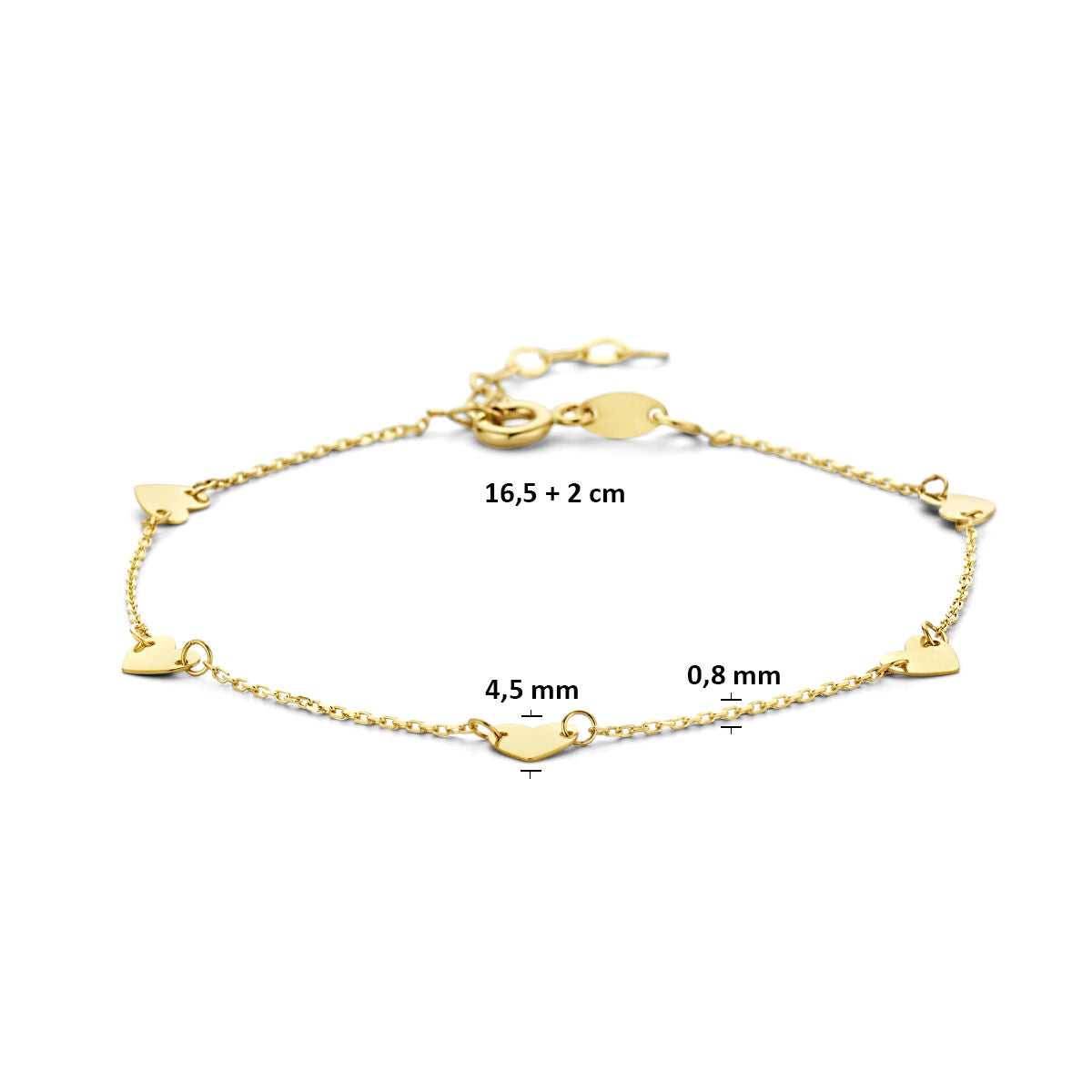 Fantasy Collection 9K armband hartjes 16,5 + 2 cm 9K geelgoud