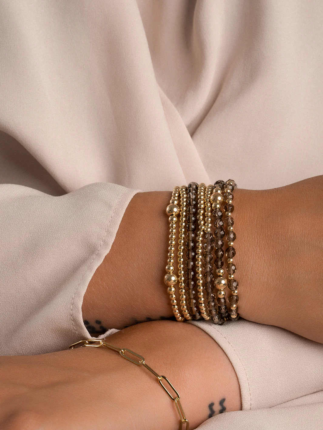 Sparkling Jewels Armband | - Smoky Quartz Interstellar - Goud 3mm SBG-GEM23-3MM-MIX - PansiteNederland.nl