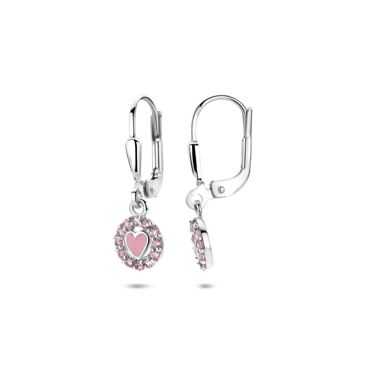 Zilveren gerhodineerde oorhangers emaille hart brisur haak zirkonia 21 mm - 1341276