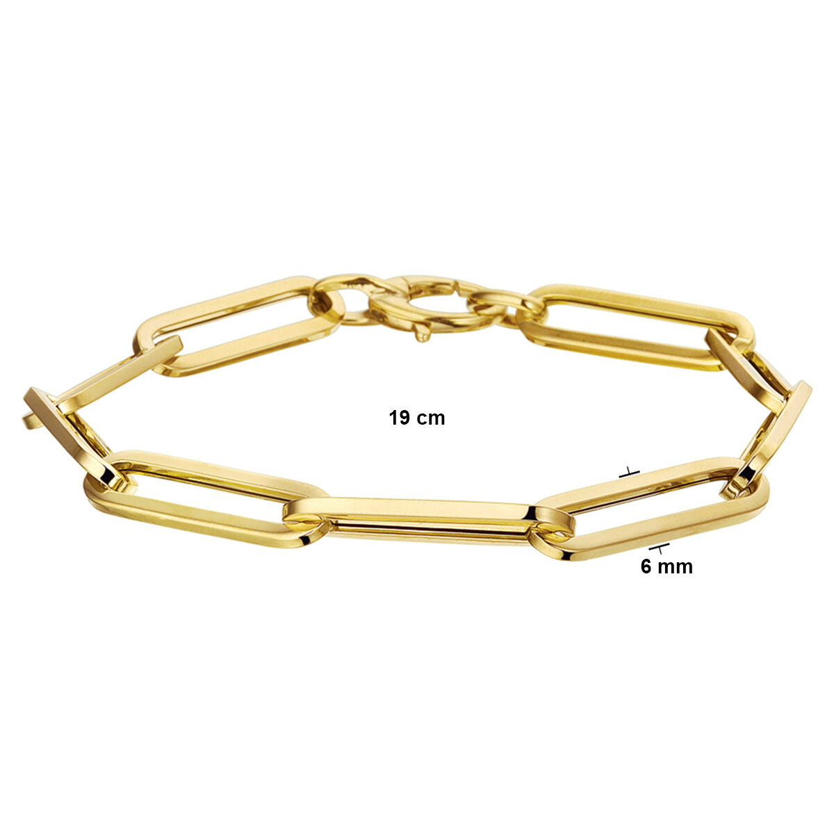 Fantasy Collection 9K armband paperclip vierkante buis 6,0 mm 19 cm 9K geelgoud