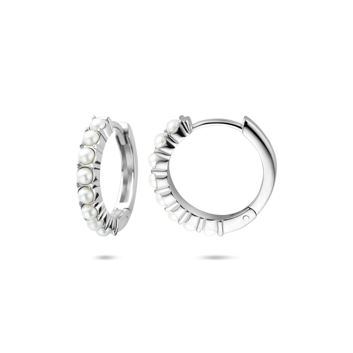 Zilveren gerhodineerde klapoorringen parel 15 mm - 1340970