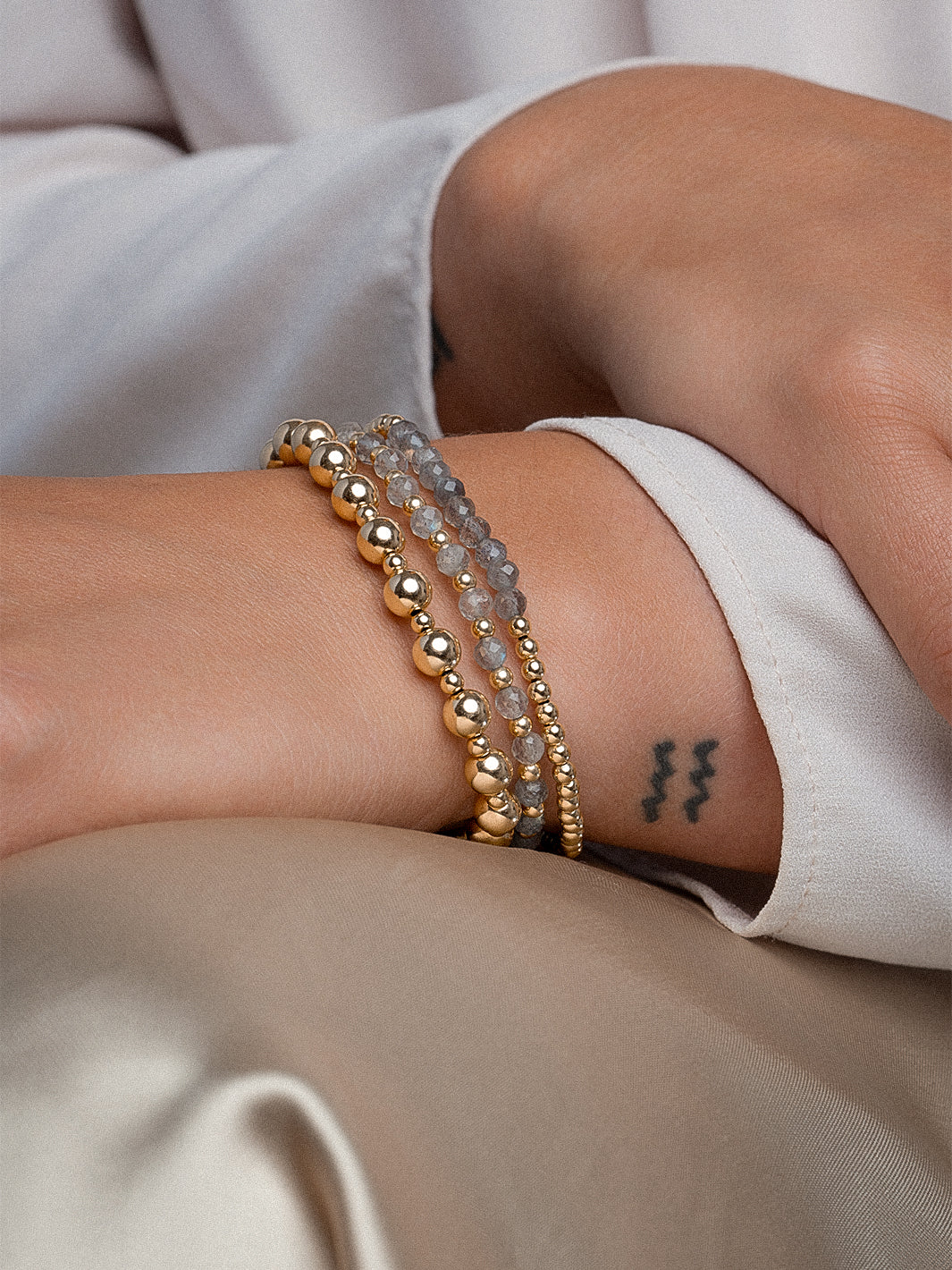 Sparkling Jewels Armband Labradoriet SBG-GEM18-3MM-LINE Goudkleurig