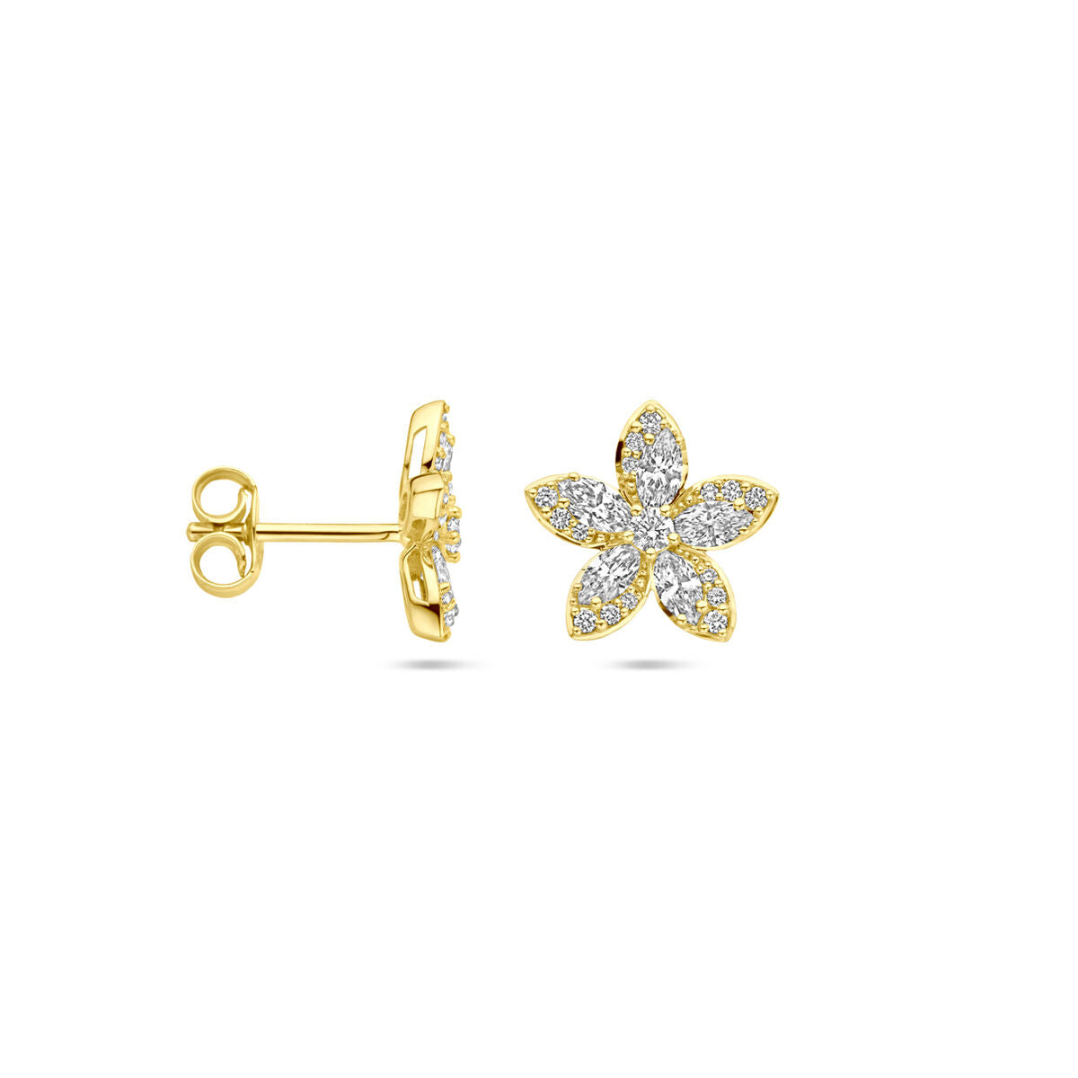 14K geelgouden oorknoppen bloem diamant 0.84ct 2x 0.42ct h si 11 mm - 4033490