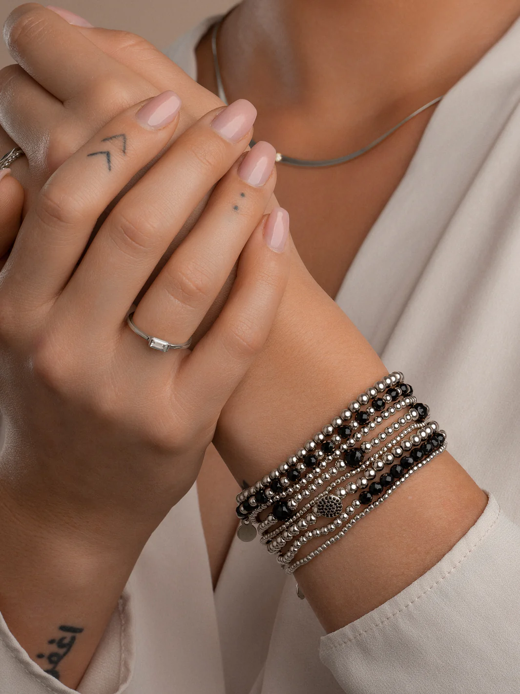 Sparkling Jewels Armband Onyx SB-GEM07-3MM-MIX Zilverkleurig