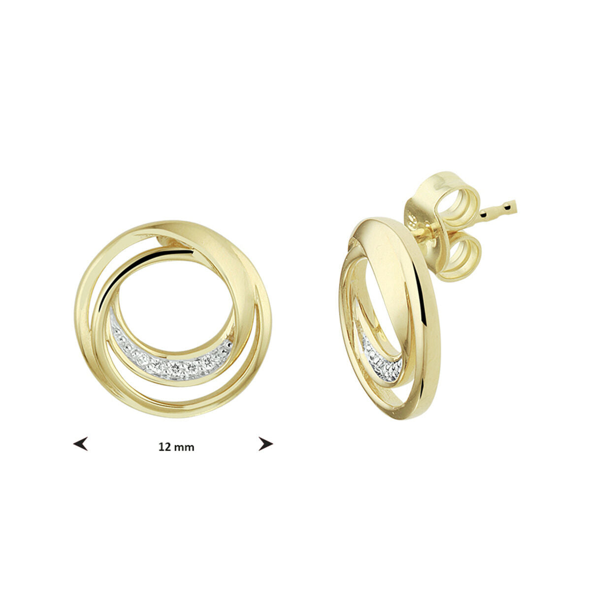 Fantasy Collection Oorbellen rond diamant 0.04ct (2x 0.02ct) h si bicolor gestift 14K geelgoud
