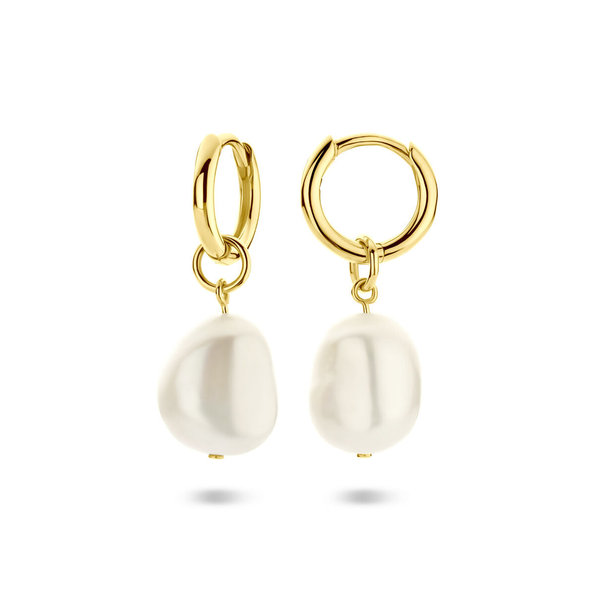 Zilveren vergulde geel klapoorringen parel 25 mm - 2104044