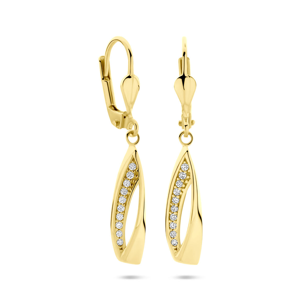 14K geelgouden oorhangers zirkonia brisur haak 33 mm - 4033655
