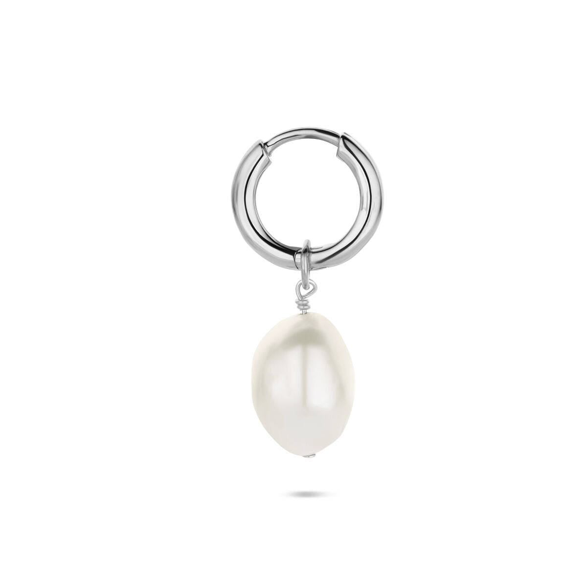 Zilveren gerhodineerde oorring parel per stuk 18 mm - 1341006