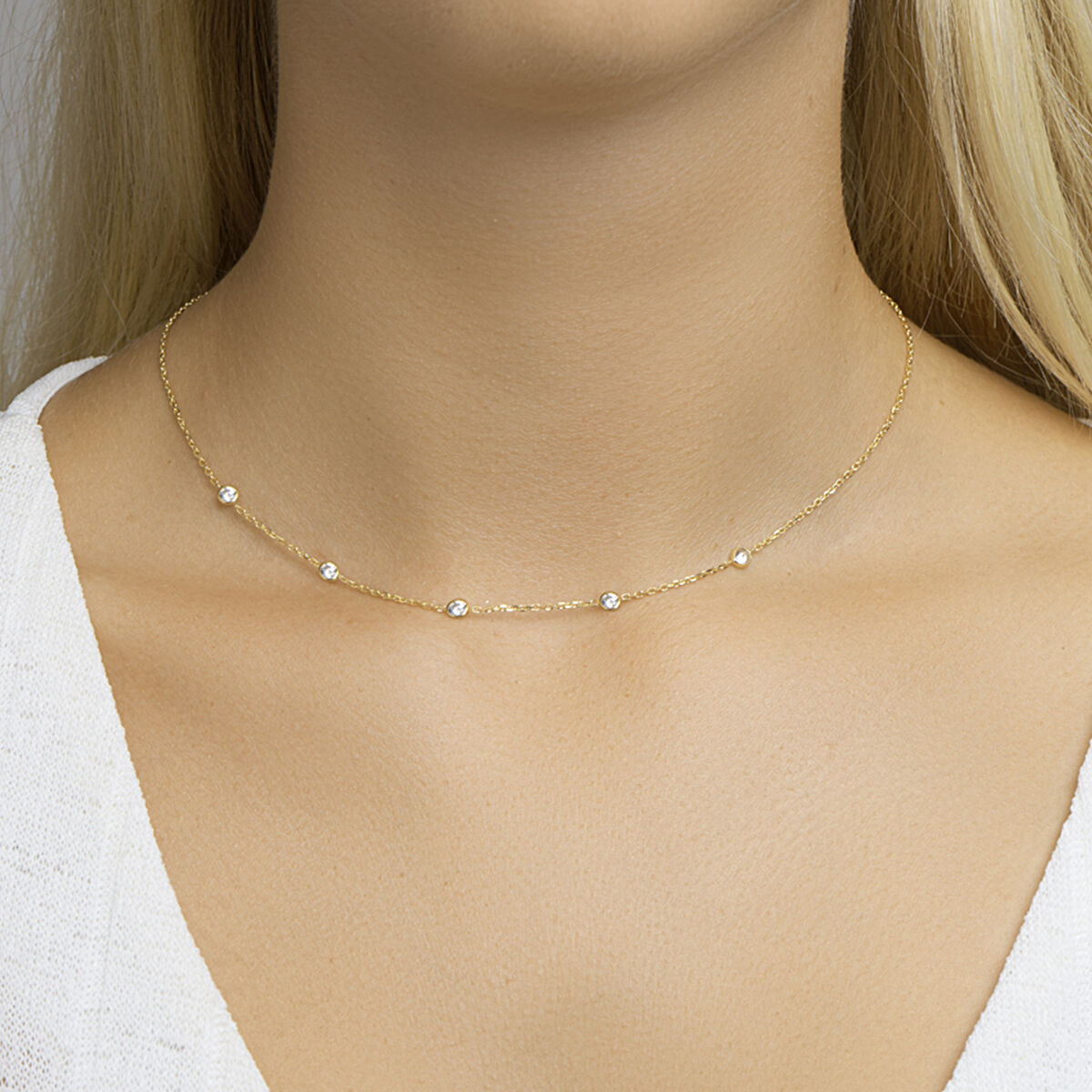 Fantasy Collection Collier zirkonia 40 + 4 cm 3 micron zilver verguld