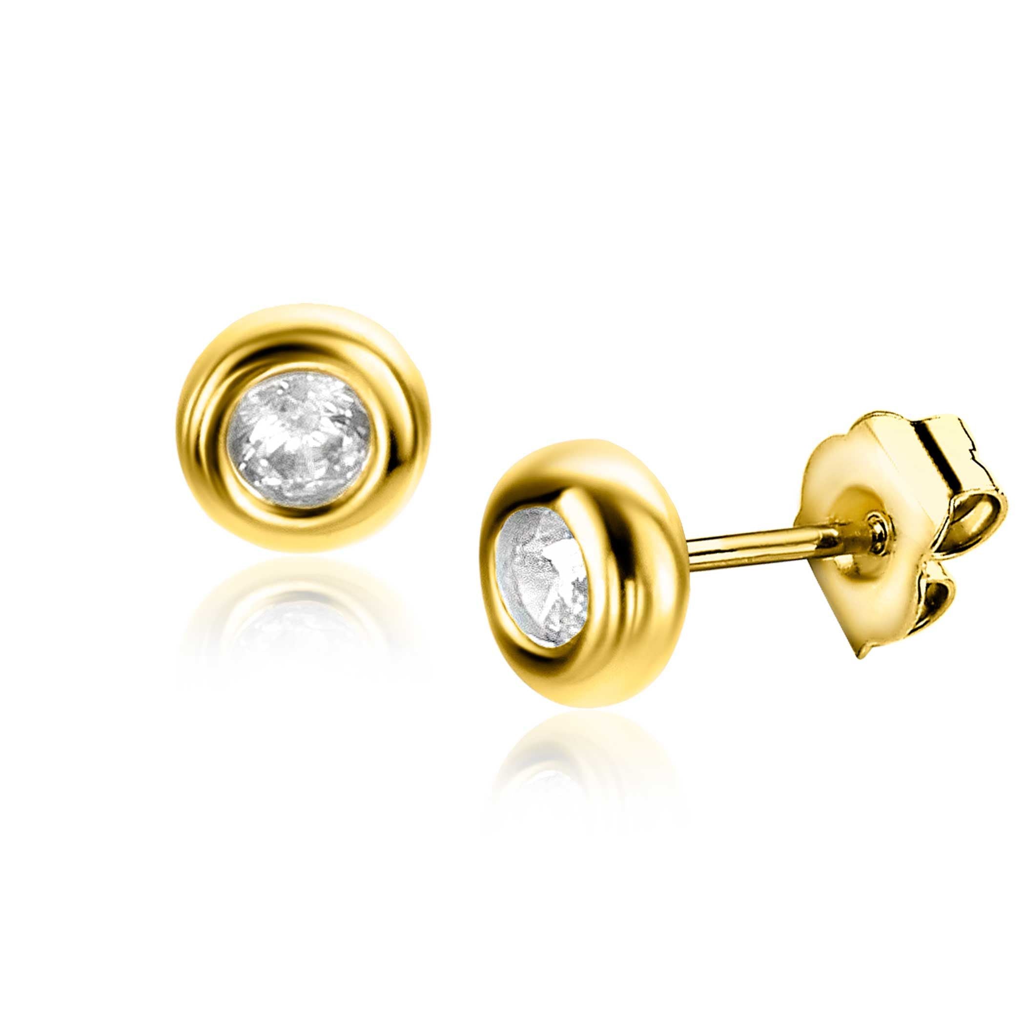 ZINZI 14K Gouden Oorknoppen met Witte Zirkonia ZGO318 oorbellen