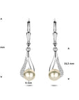 Zilveren gerhodineerde oorhangers parel zirkonia brisur haak 30 mm - 1341849