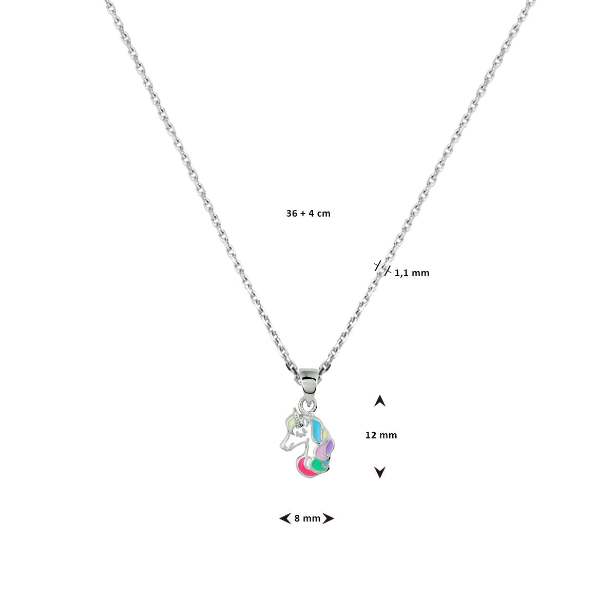 Fantasy Collection Collier eenhoorn emaille 36 + 4 cm zilver