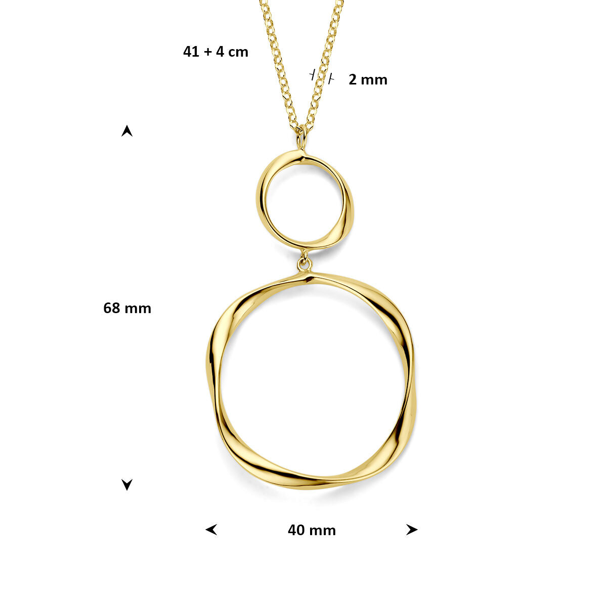 Fantasy Collection Collier gedraaid 41 + 4 cm 3 micron zilver verguld