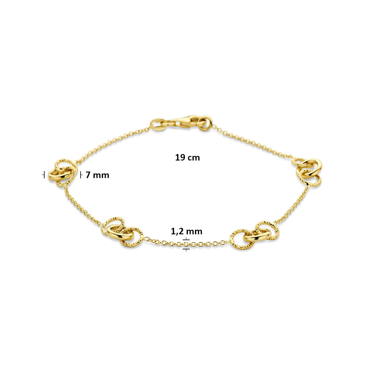 Fantasy Collection Armband rondjes gediamanteerd 19 cm 14K geelgoud