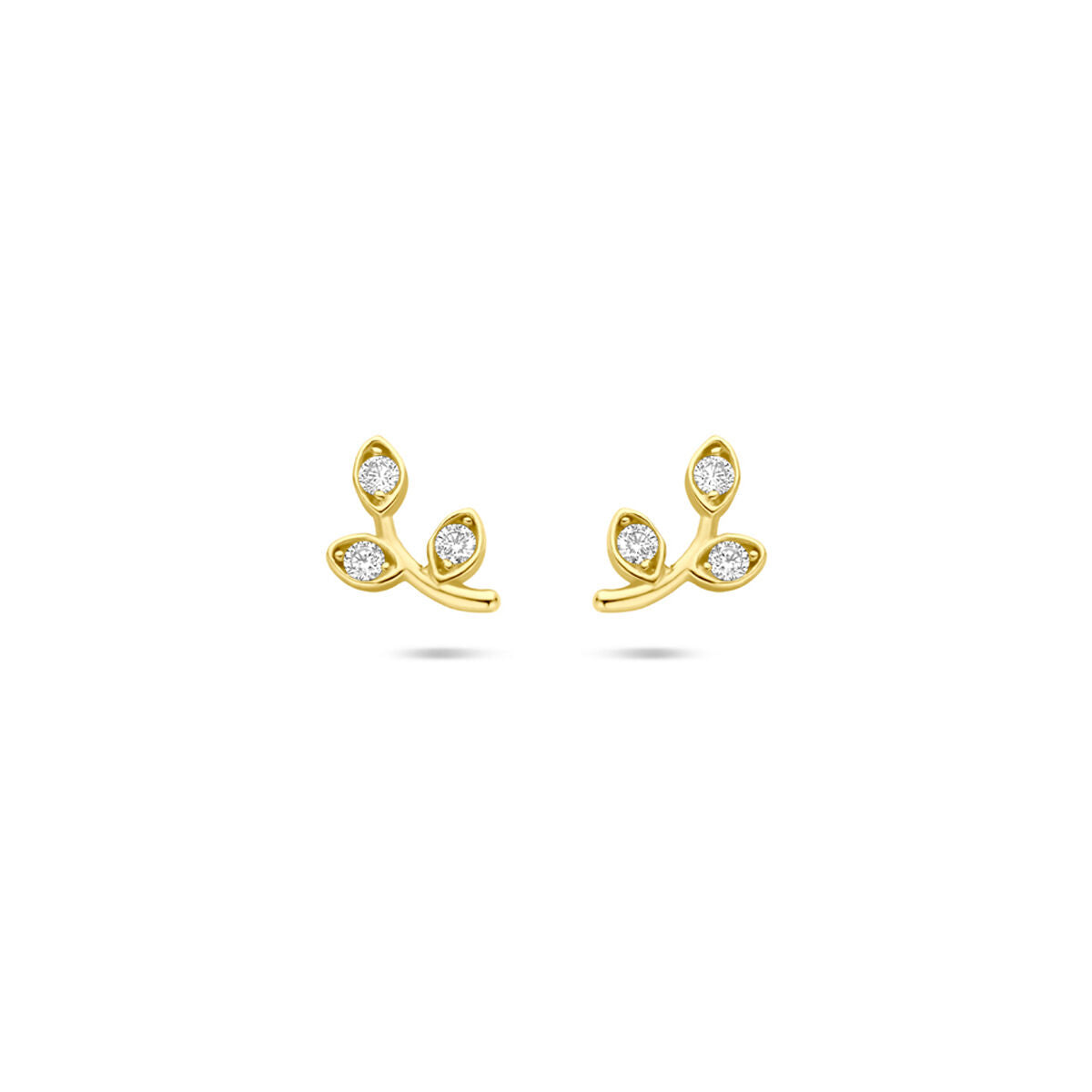 Fantasy Collection Oorbellen blad zirkonia 7,5 mm 14K geelgoud