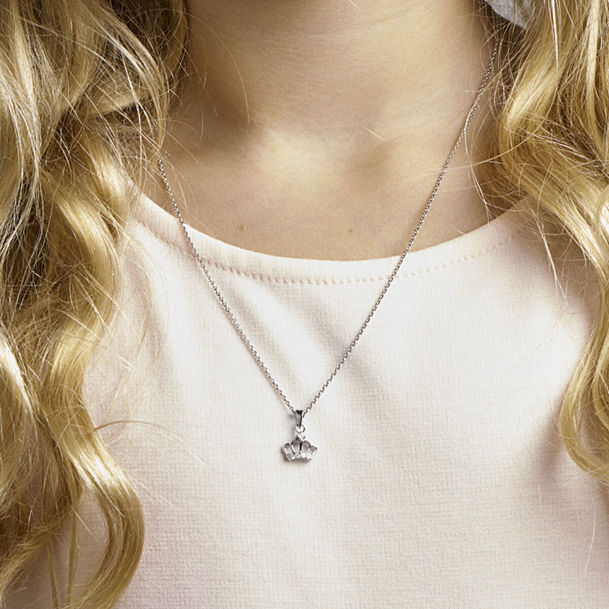 Fantasy Collection Collier kroon zirkonia 36 + 4 cm zilver
