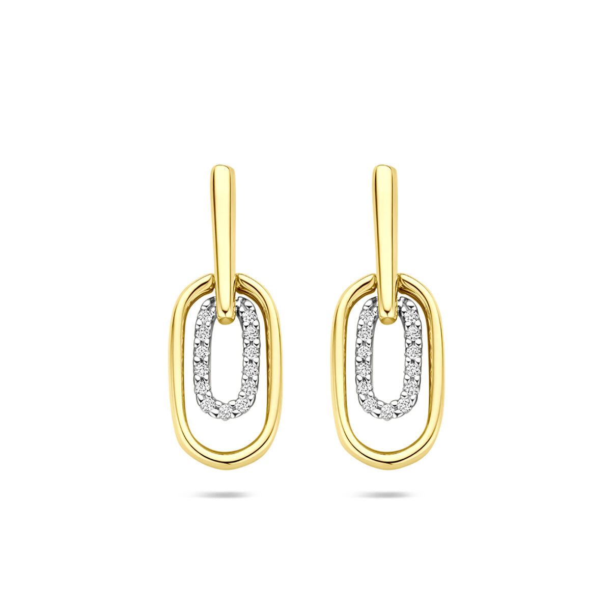 14K bicolor gouden geel/wit oorhangers diamant 0.08ct 2x 0.04ct h si 20 mm - 4209057
