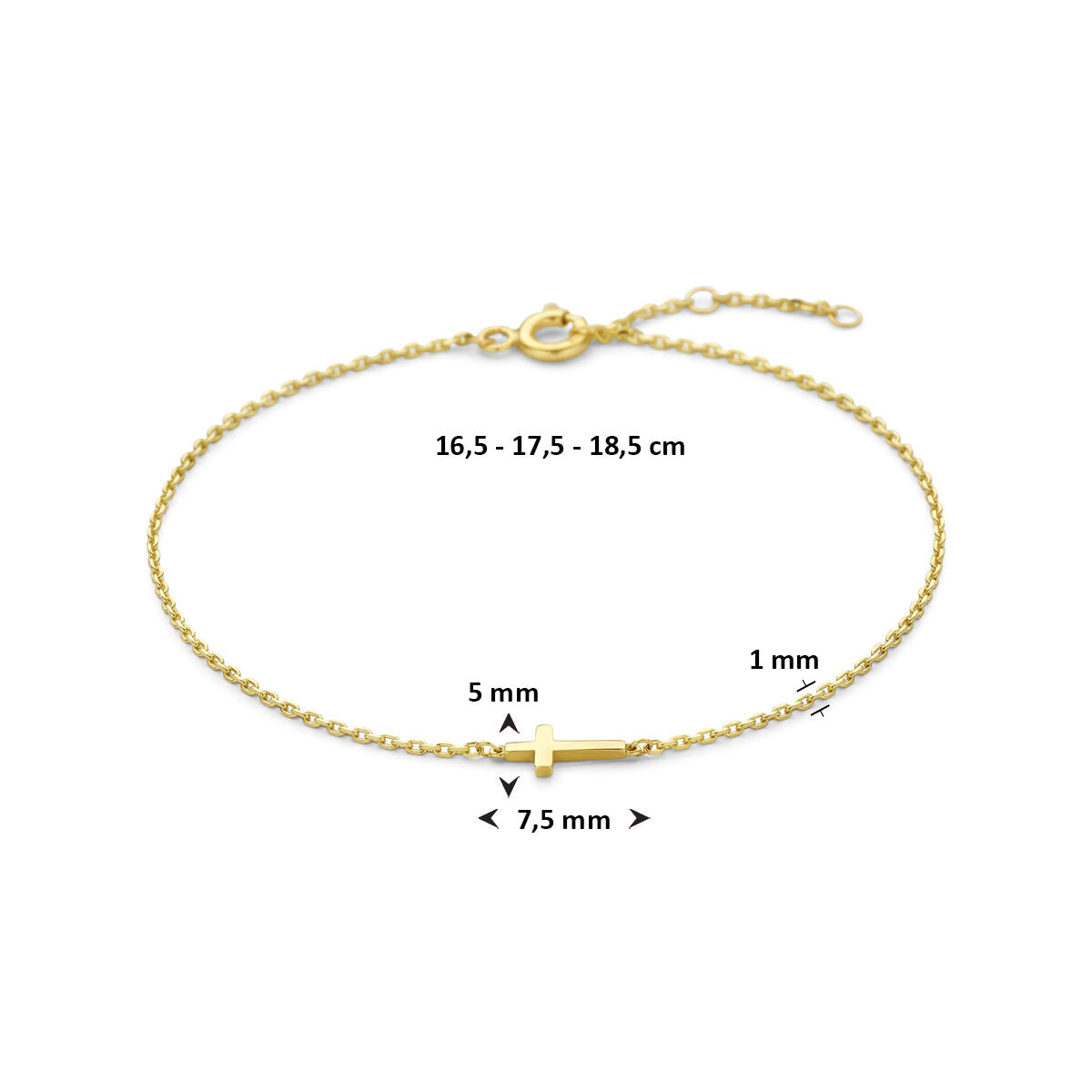 Fantasy Collection 9K armband kruis 16,5 - 17,5 - 18,5 cm 9K geelgoud