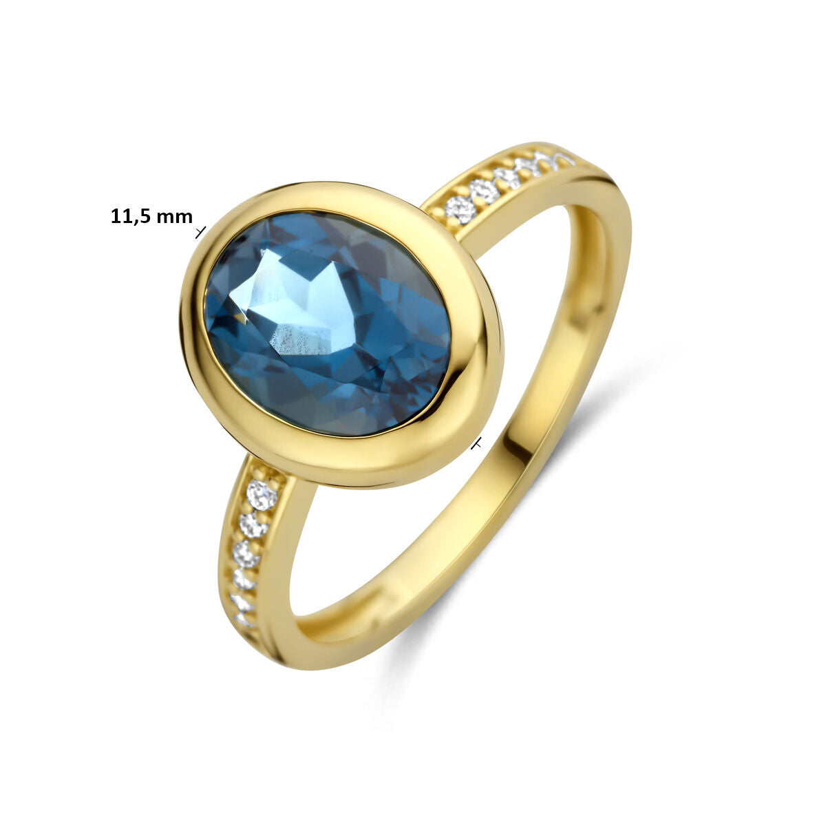 Fantasy Collection Ring london blue topaas diamant 0.07ct h si 14K geelgoud