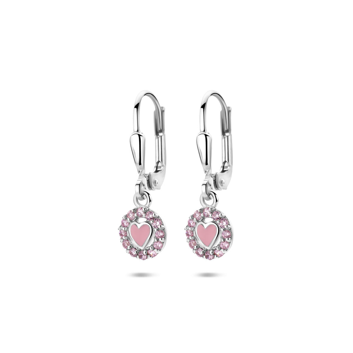Zilveren gerhodineerde oorhangers emaille hart brisur haak zirkonia 21 mm - 1341276