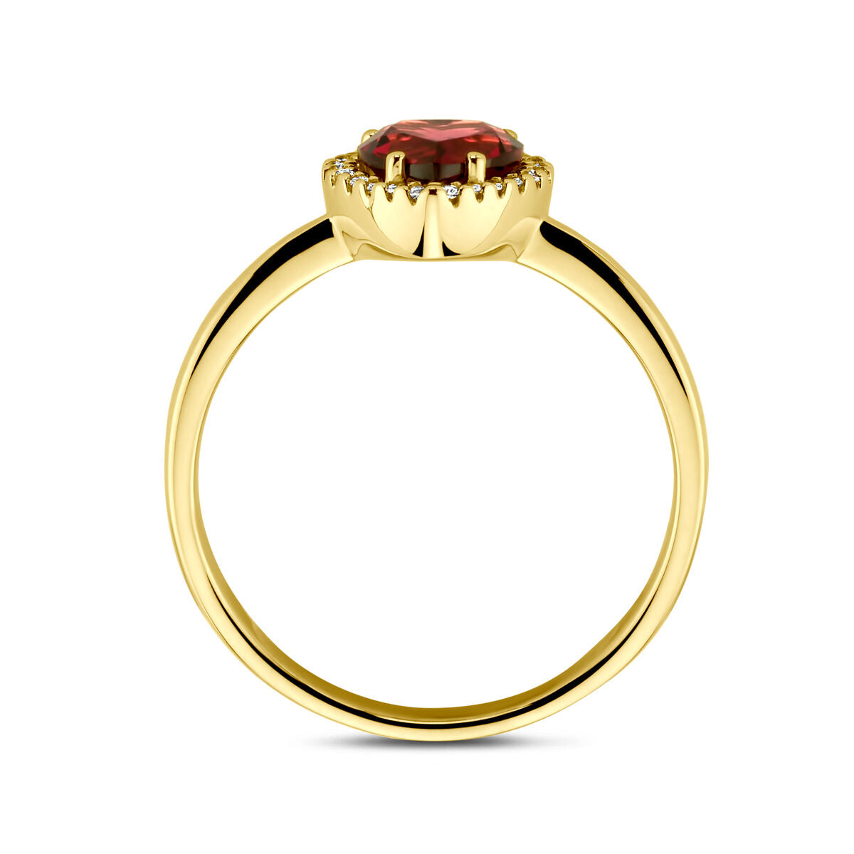 Fantasy Collection Ring hartje roze rhodoliet en diamant 0.06ct h si 14K geelgoud