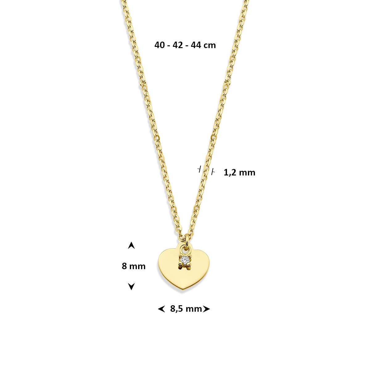 Fantasy Collection Collier hartje zirkonia 40 - 42 - 44 cm 14K geelgoud