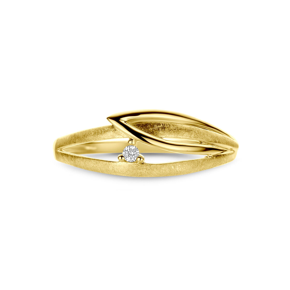 Fantasy Collection Ring poli/mat diamant 0.02ct h si 14K geelgoud