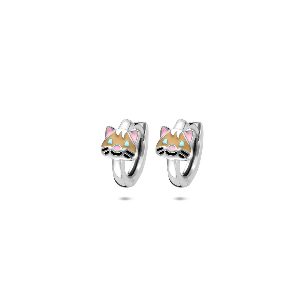 Zilveren gerhodineerde klapoorringen emaille kat 10,5 mm - 1341220